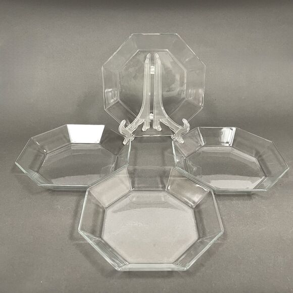 Arcoroc France Octime Clear Octagonal Bowls Glass 7 3/4" across Lot of 4 - Picture 1 of 13